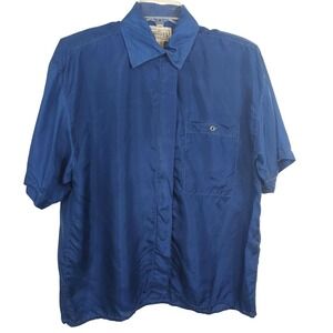 VTG Mens Business Casual Work Office Lounge 100% Silk Blue Dress Shirt Croquet M